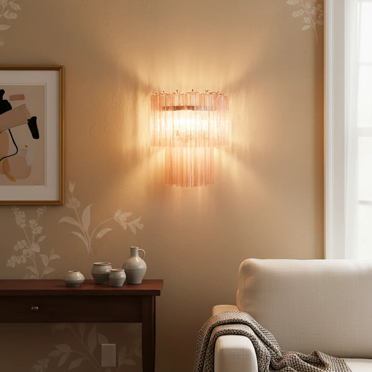 Lámpara de pared de cristal de Murano rosa en forma de estrella