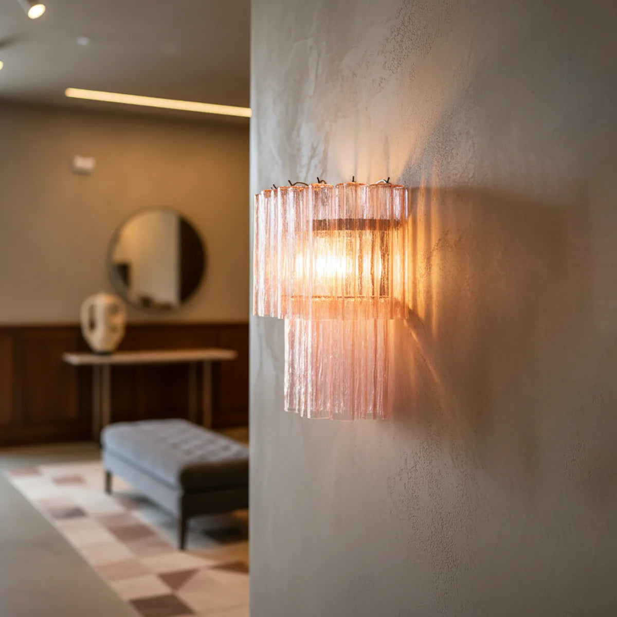 Lámpara de pared de cristal de Murano rosa en forma de estrella