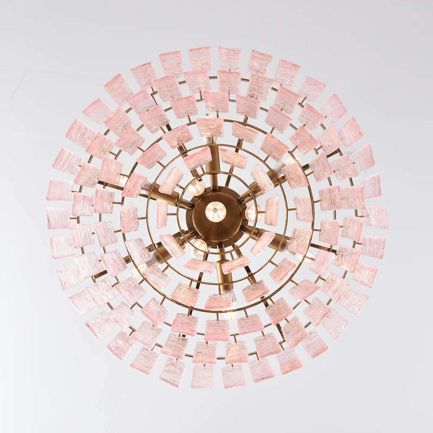 Lámpara de araña rectangular de cristal estriado rosa