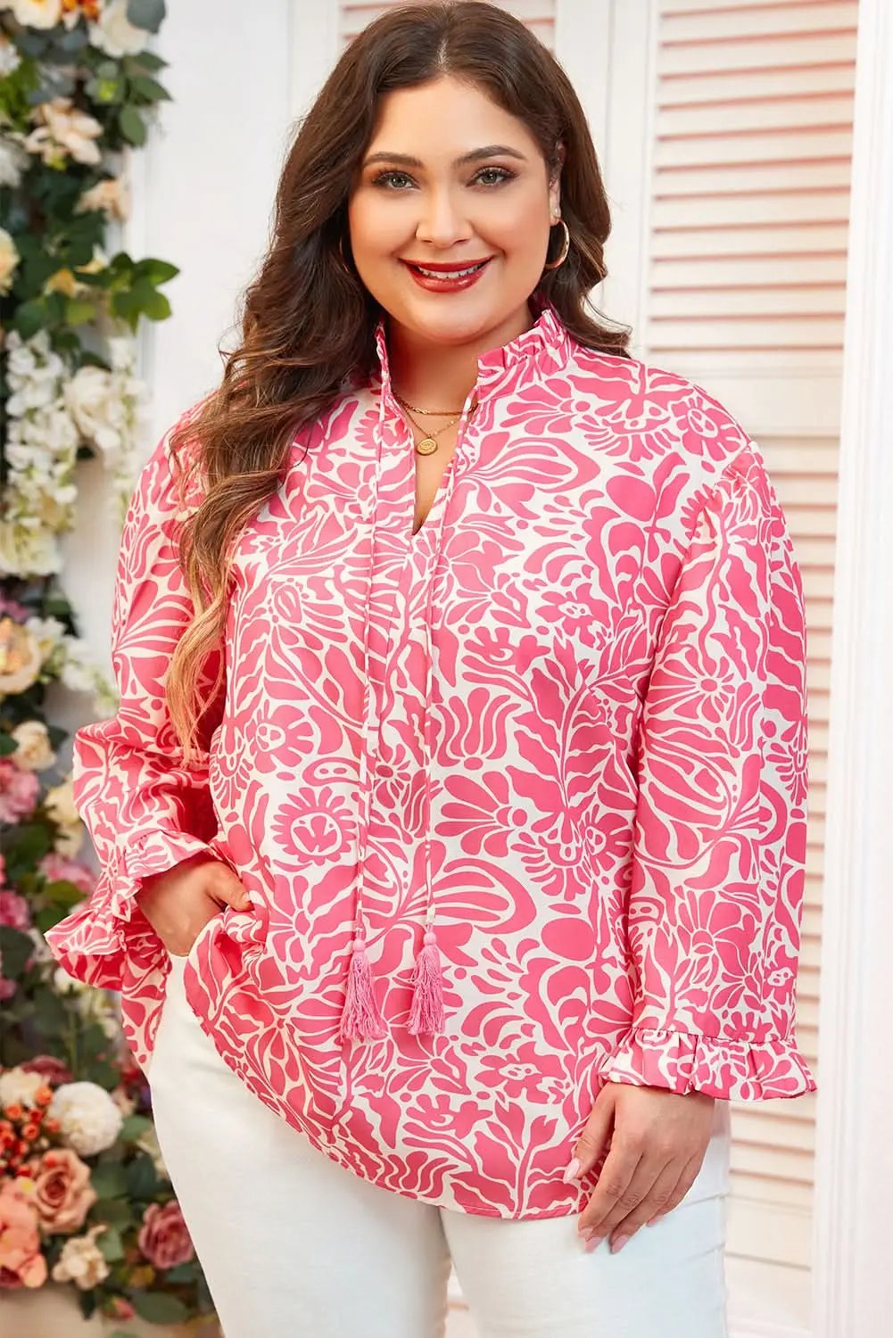 Love Salve Plus Size Floral Blouse With Puff Sleeves — Daily Wear
