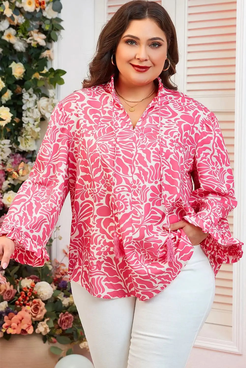 Love Salve Plus Size Floral Blouse With Puff Sleeves — Daily Wear