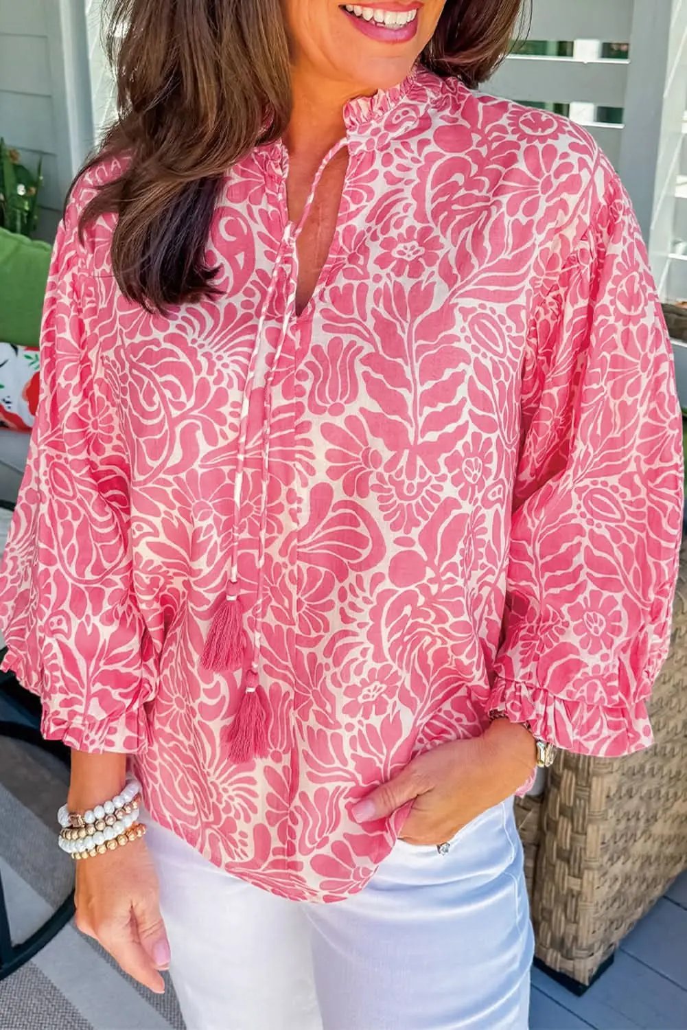 Love Salve Plus Size Floral Blouse With Puff Sleeves — Daily Wear