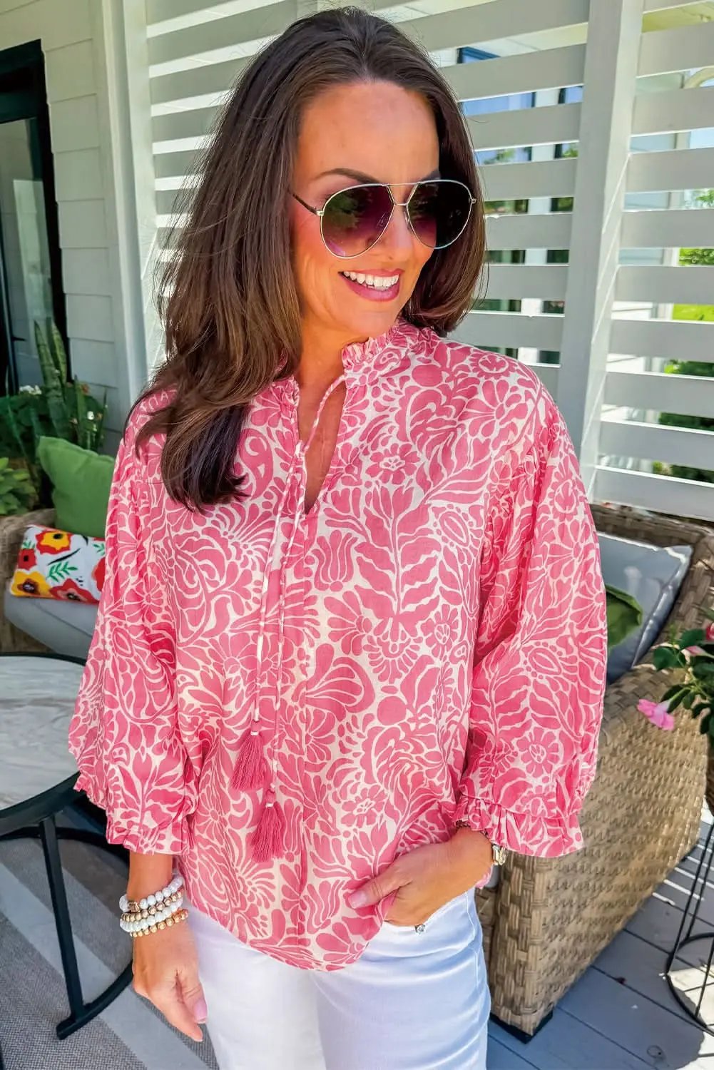 Love Salve Plus Size Floral Blouse With Puff Sleeves — Daily Wear