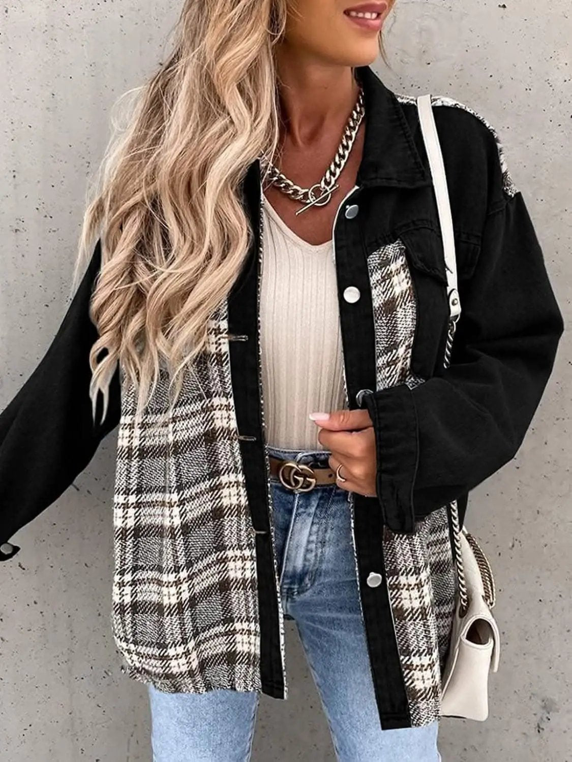 Trendsi Oversized Plaid Cotton Jacket — Casual Shacket Style