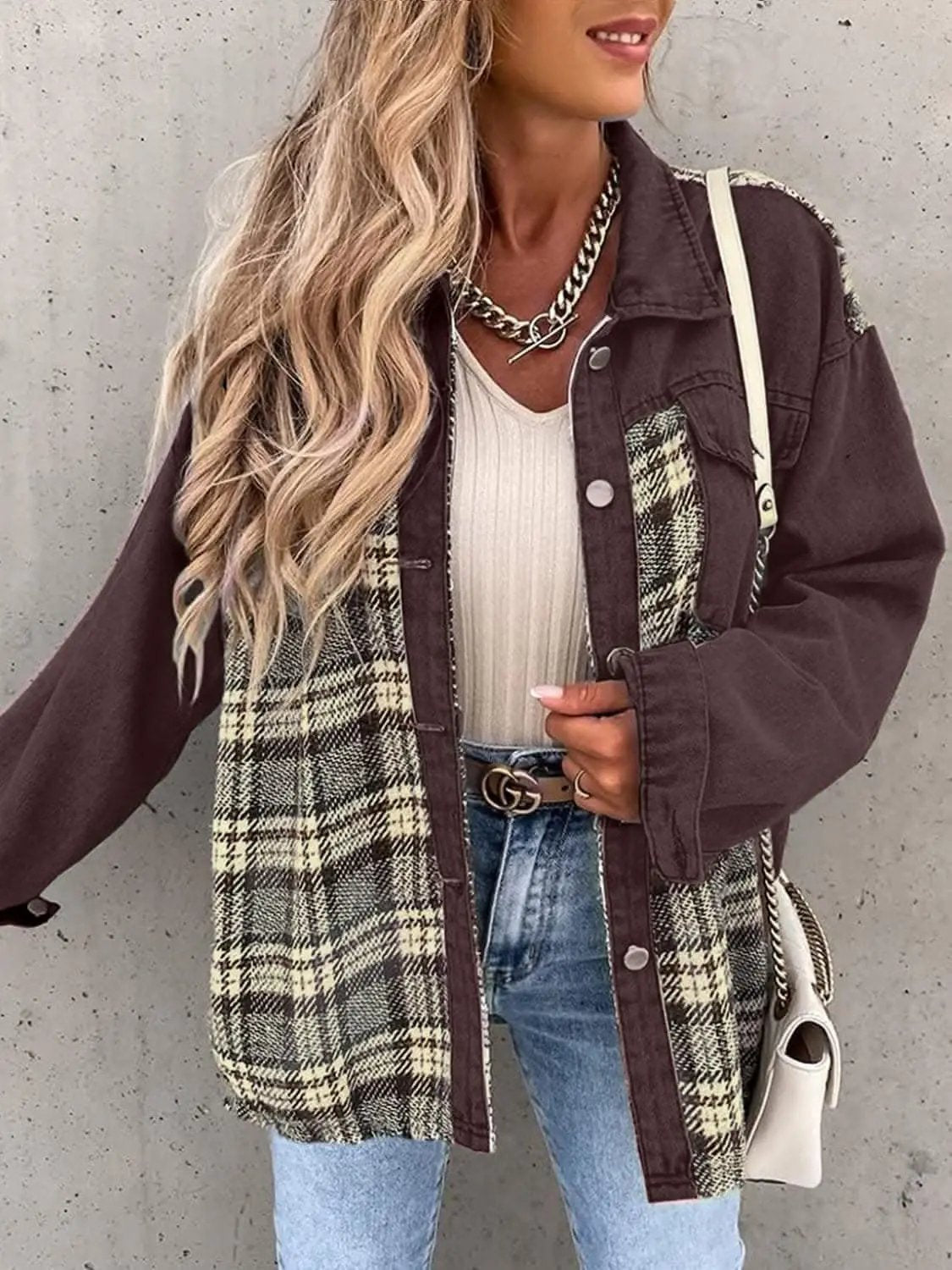 Trendsi Oversized Plaid Cotton Jacket — Casual Shacket Style