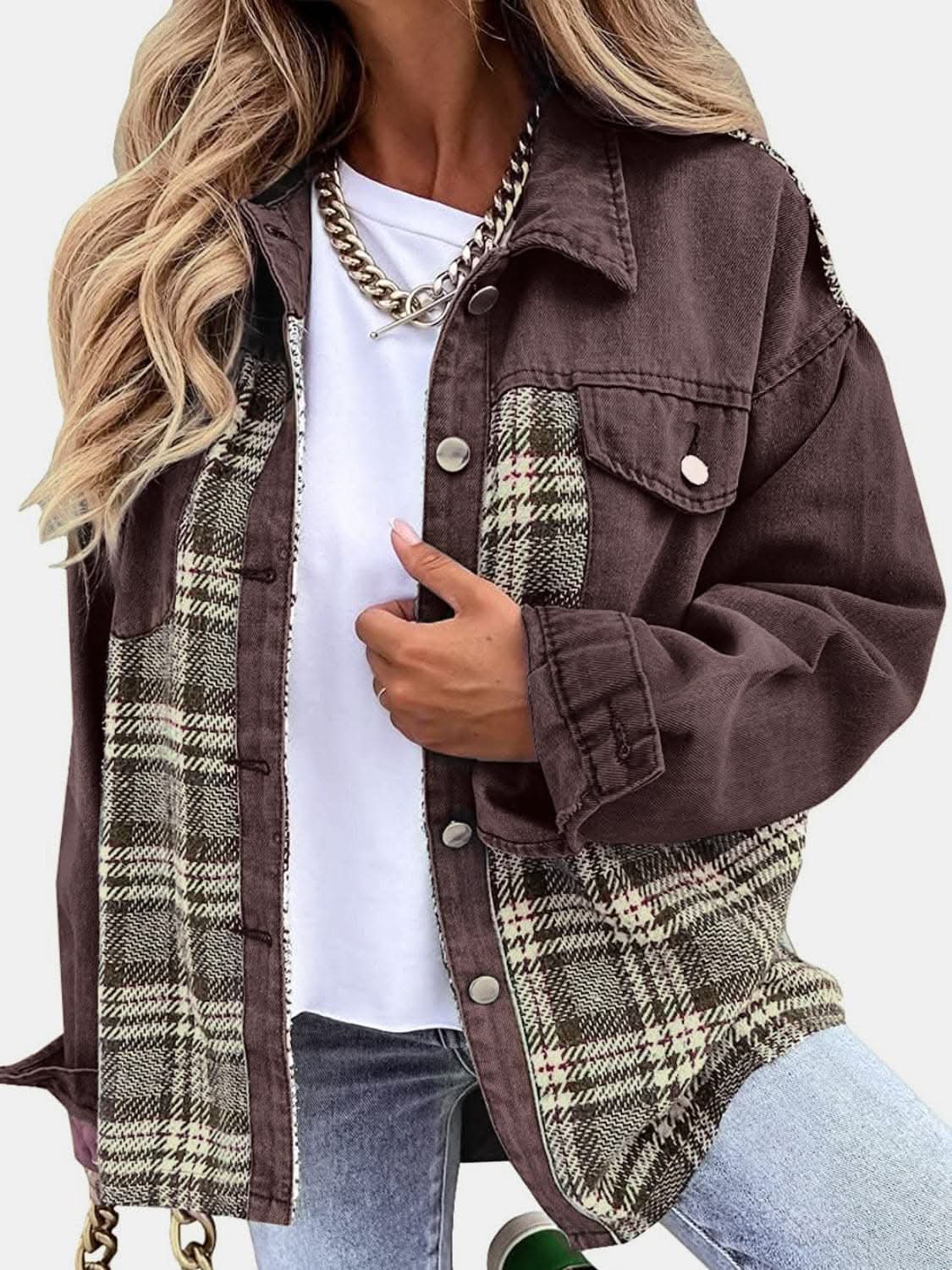 Trendsi Oversized Plaid Cotton Jacket — Casual Shacket Style