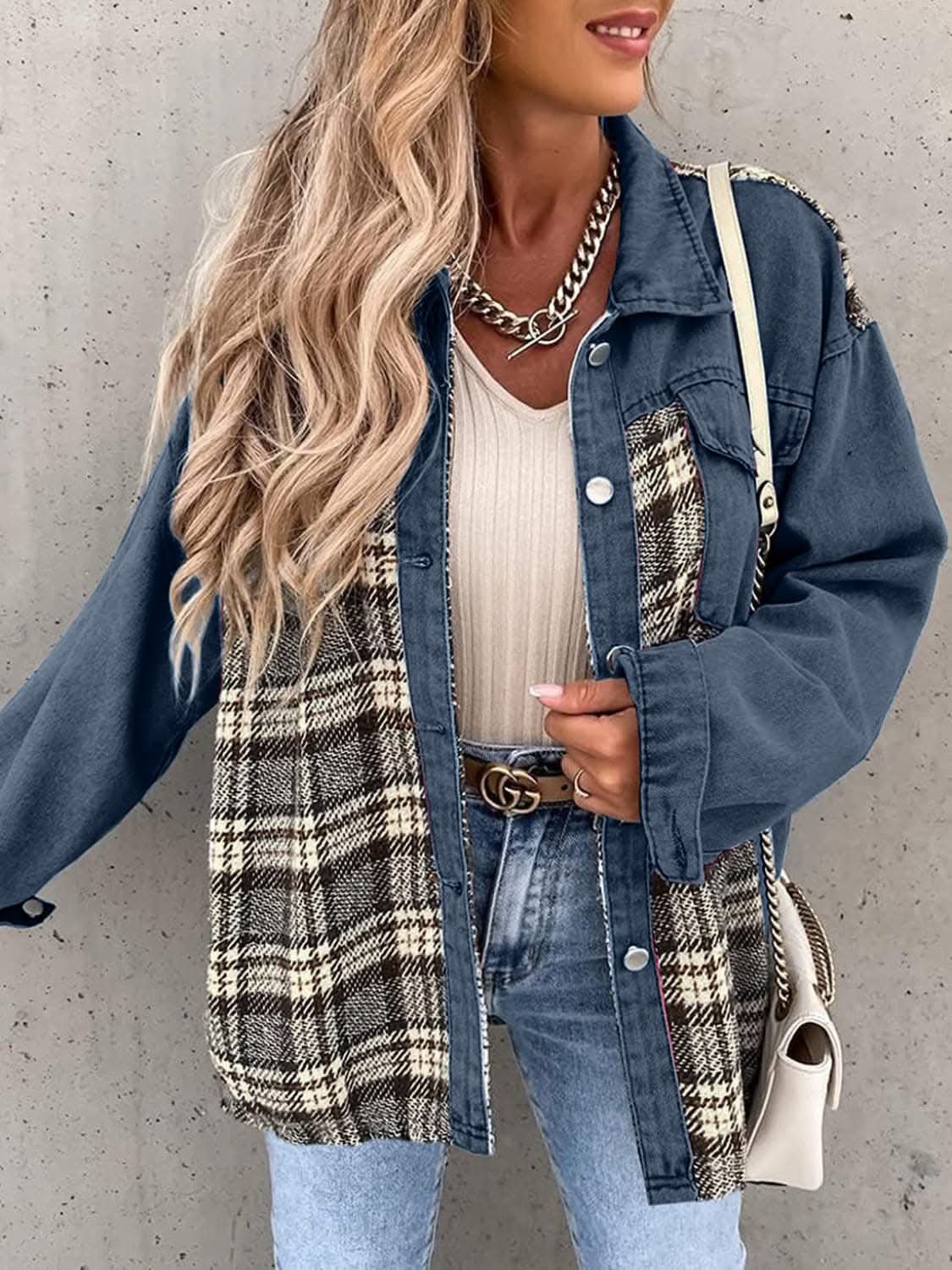 Trendsi Oversized Plaid Cotton Jacket — Casual Shacket Style