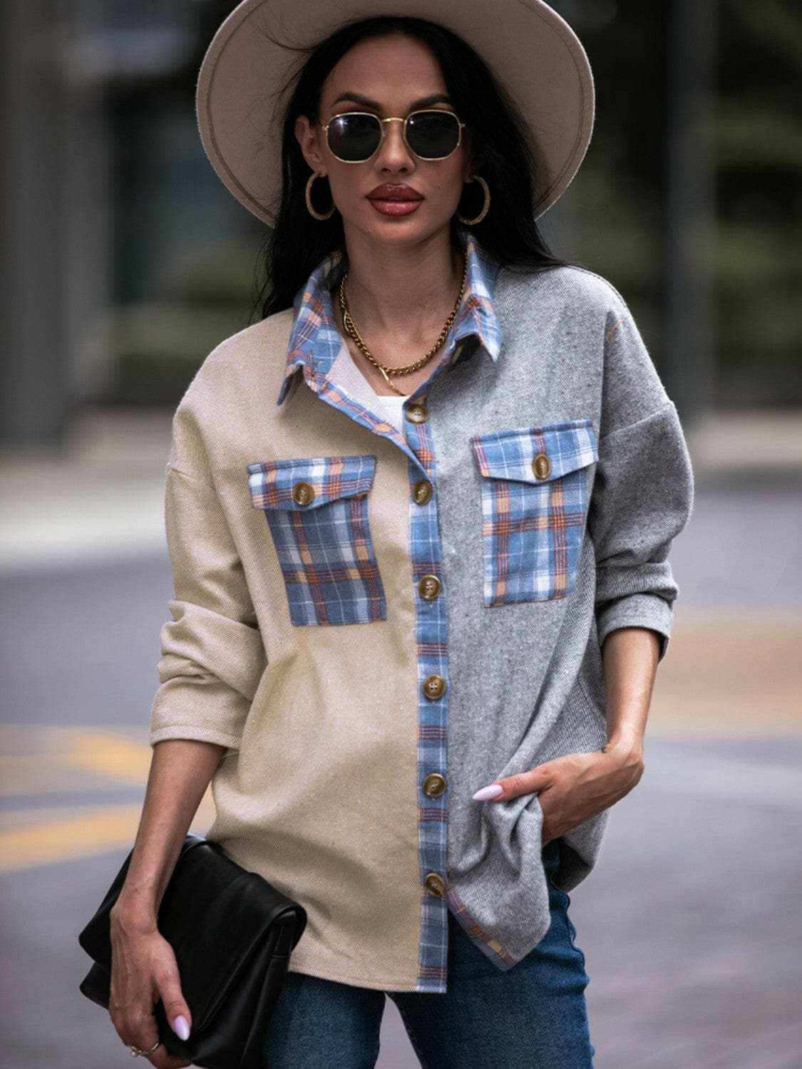 Accessories Trendsi Chaqueta extragrande de tartán con hombros caídos
