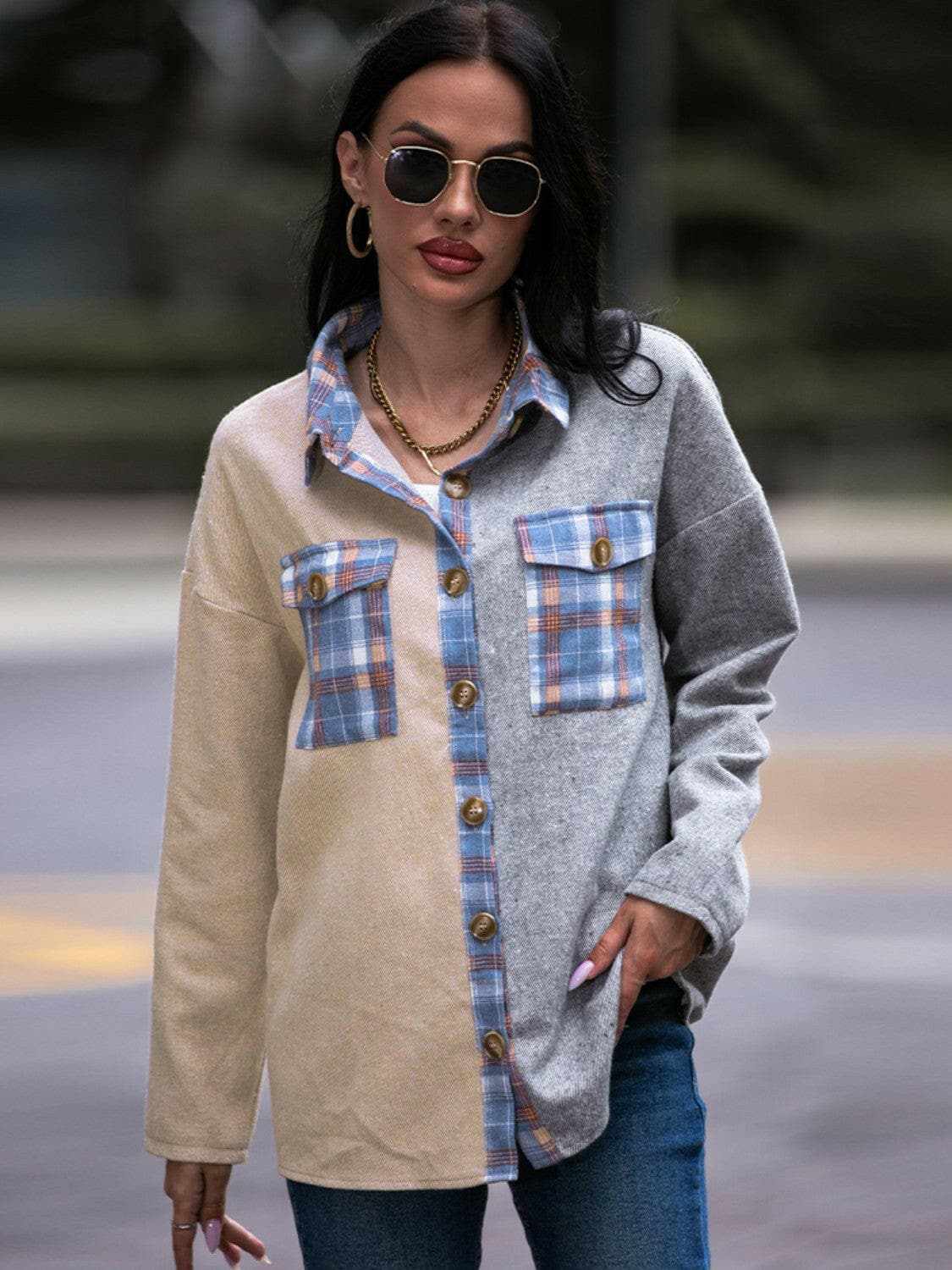 Accessories Trendsi Chaqueta extragrande de tartán con hombros caídos