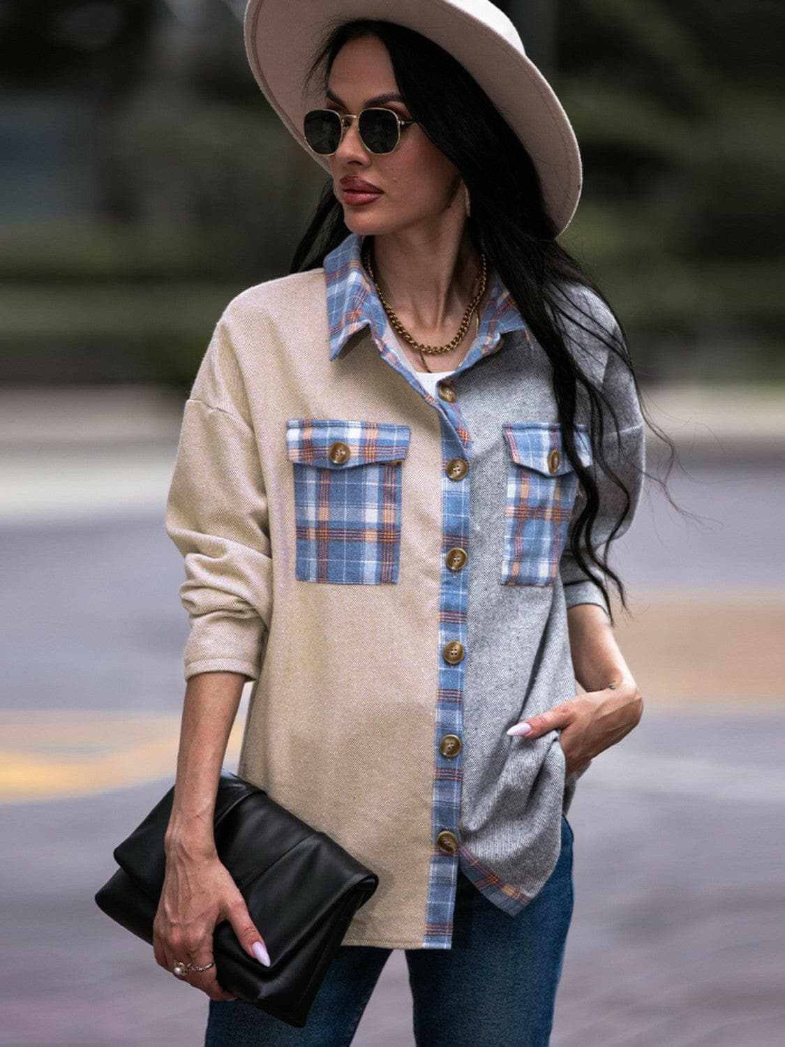 Accessories Trendsi Chaqueta extragrande de tartán con hombros caídos