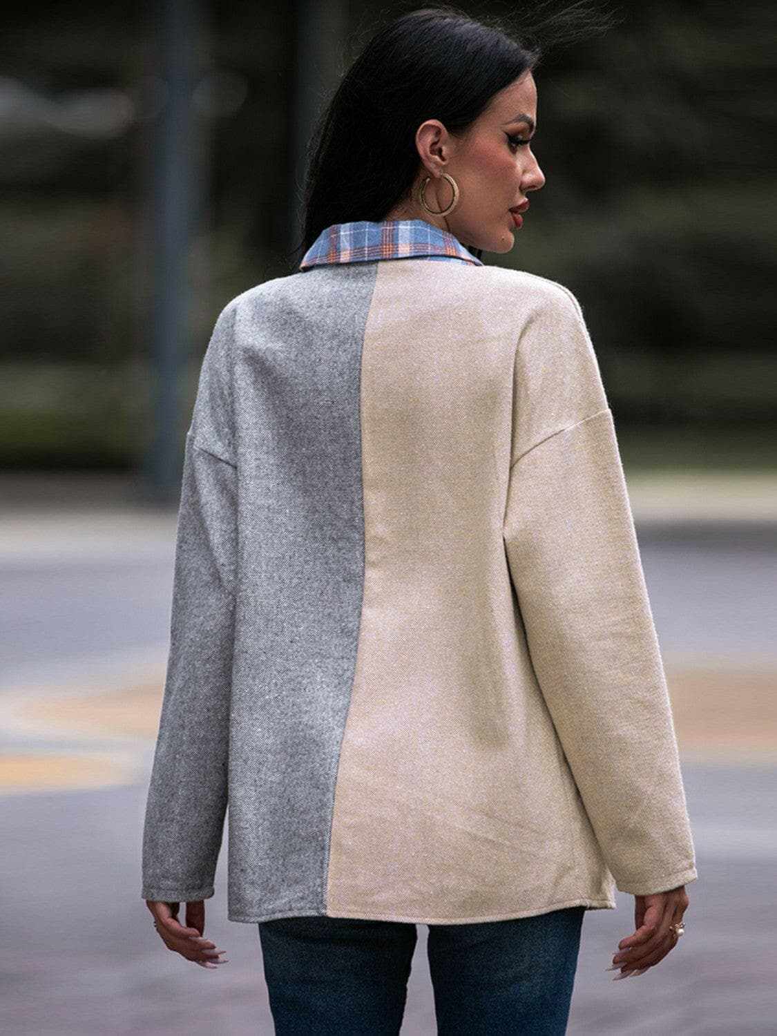 Accessories Trendsi Chaqueta extragrande de tartán con hombros caídos