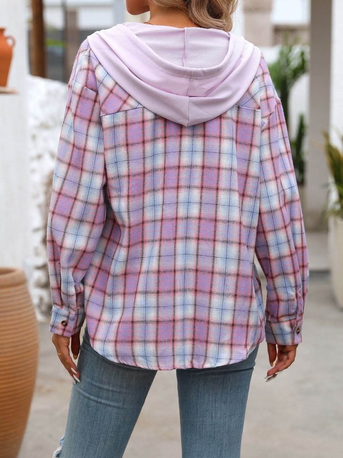 Jackets Trendsi Plaid hooded jacket with pockets