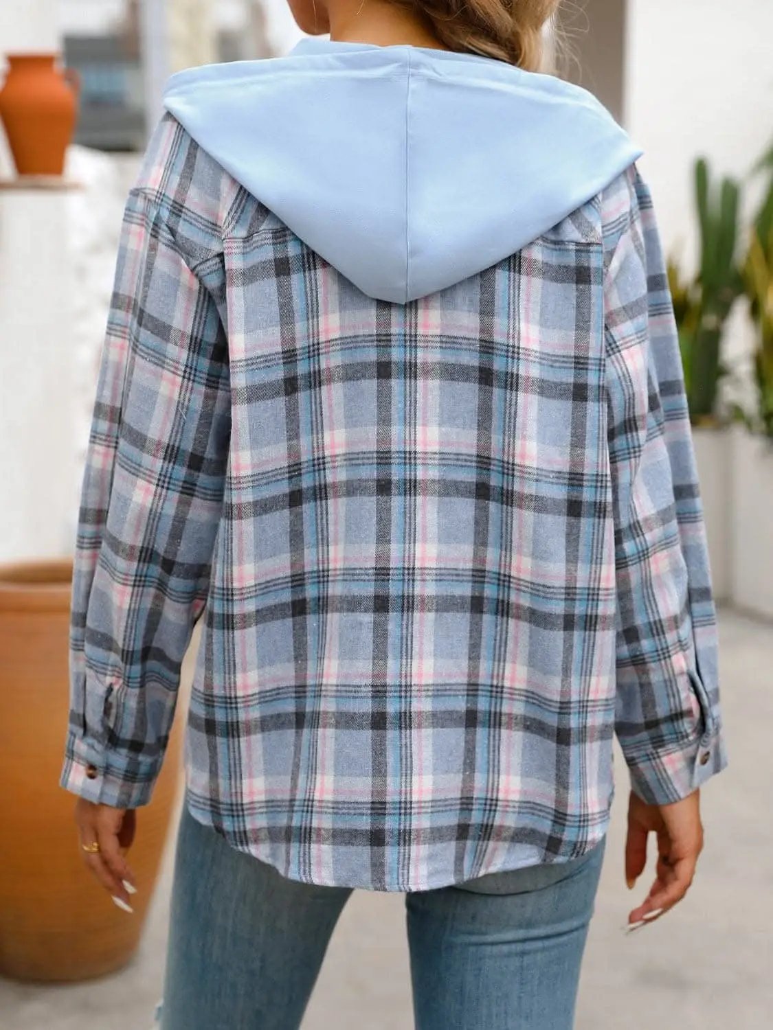 Jackets Trendsi Plaid hooded jacket with pockets
