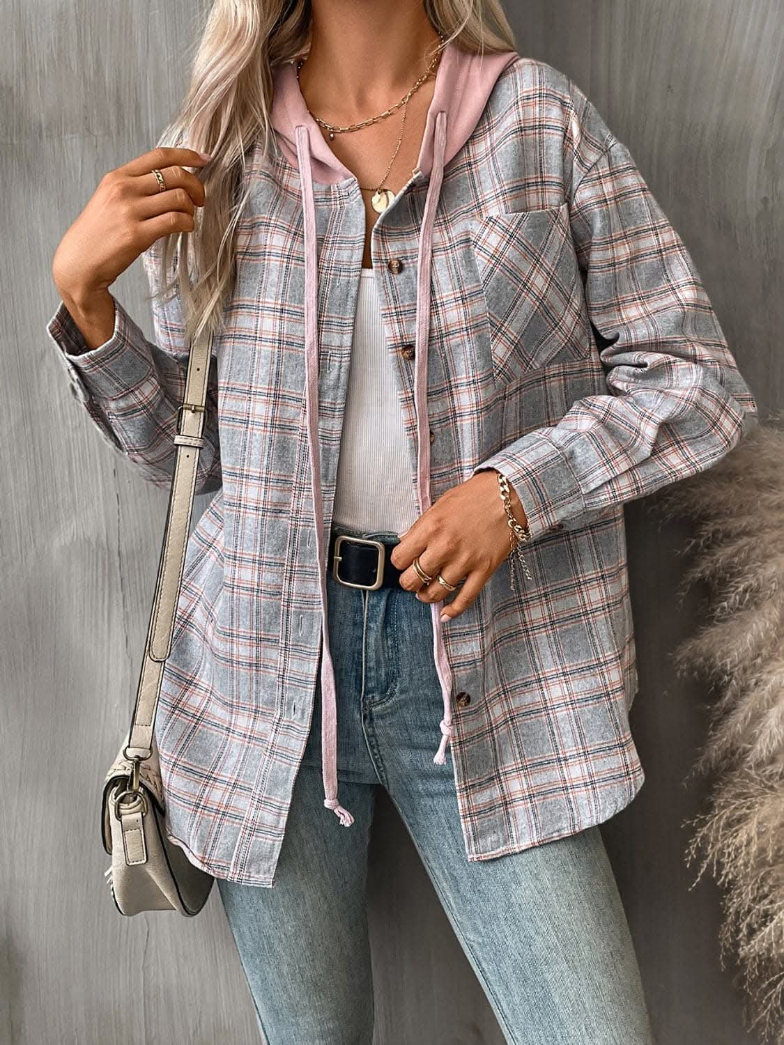 Jackets Trendsi Plaid hooded jacket with pockets
