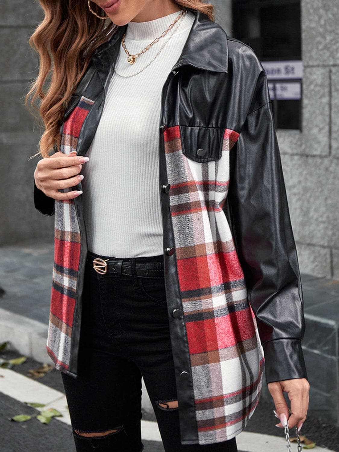 Jackets Trendsi Plaid oversized jacket - dropped shoulders