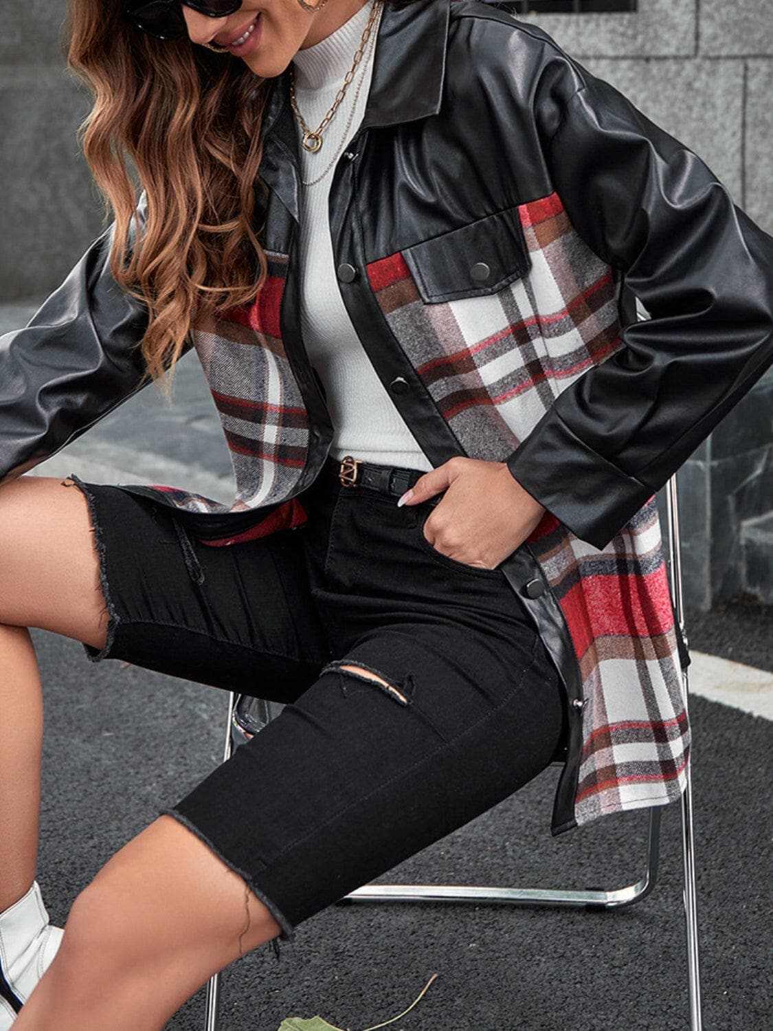 Jackets Trendsi Plaid oversized jacket - dropped shoulders