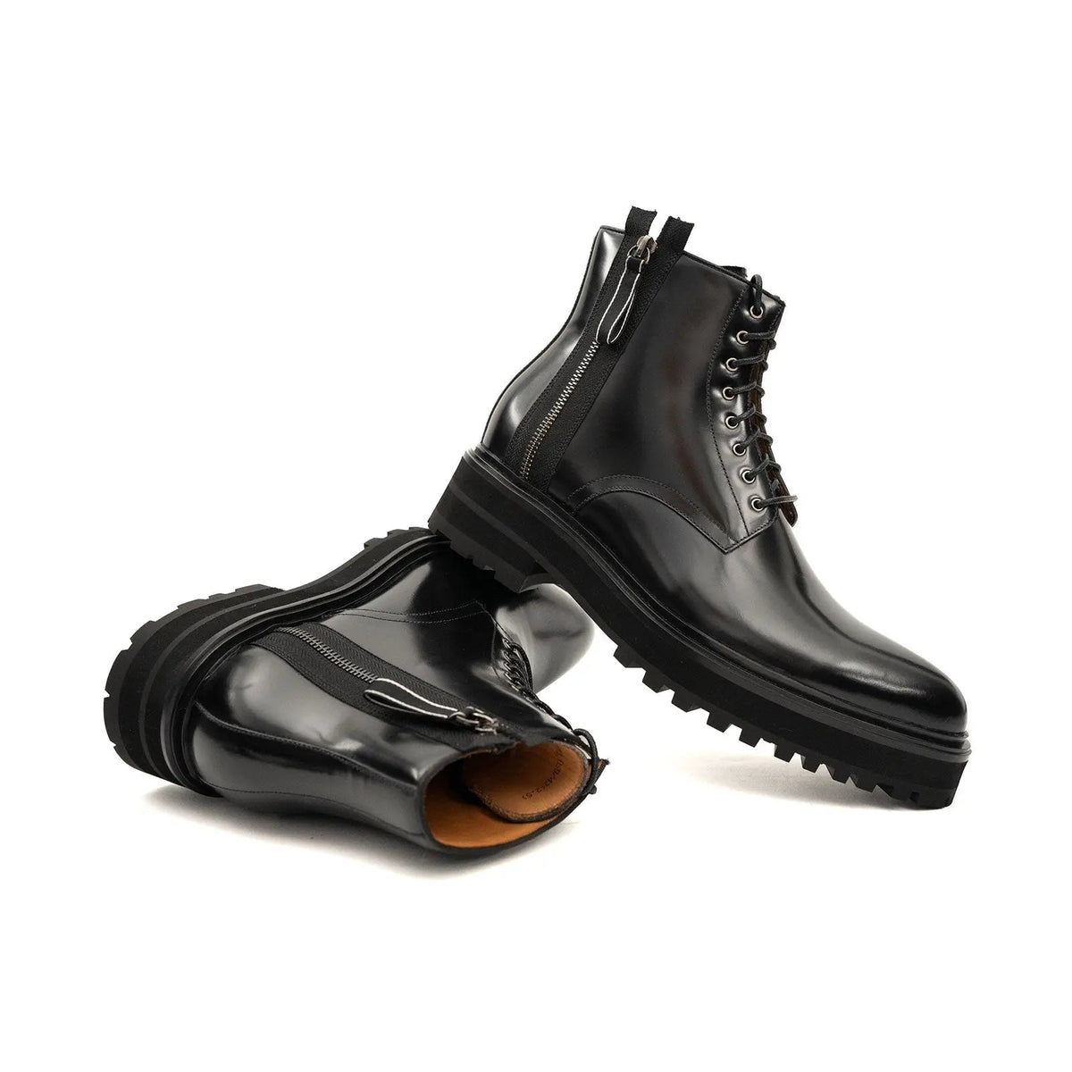 Black Calf Leather Ankle Boots