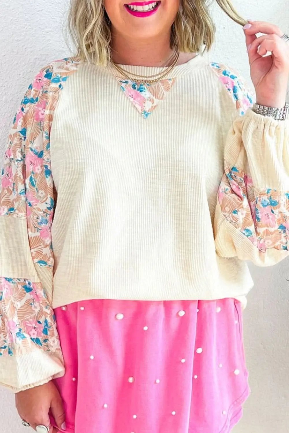 Women's Blouse - Apricot Floral Textured - Southern Belle Style