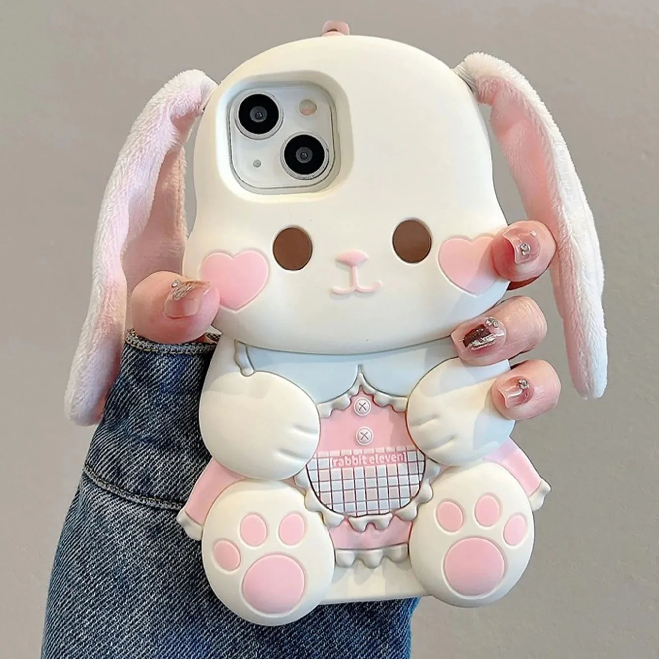 Funda de iPhone Conejo con Orejas de Peluche