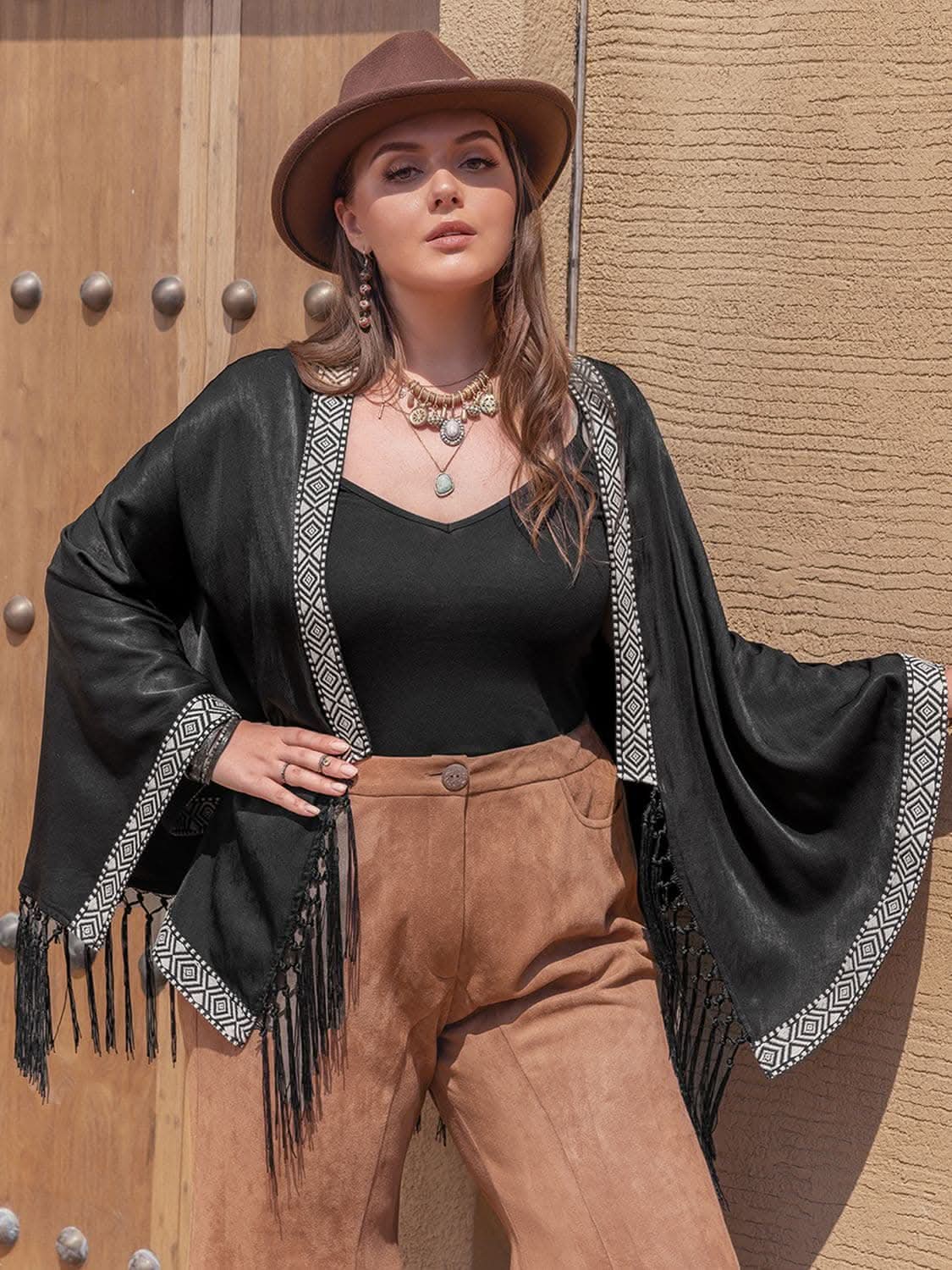 Sweaters Trendsi Plus size geometric fringe cardigan