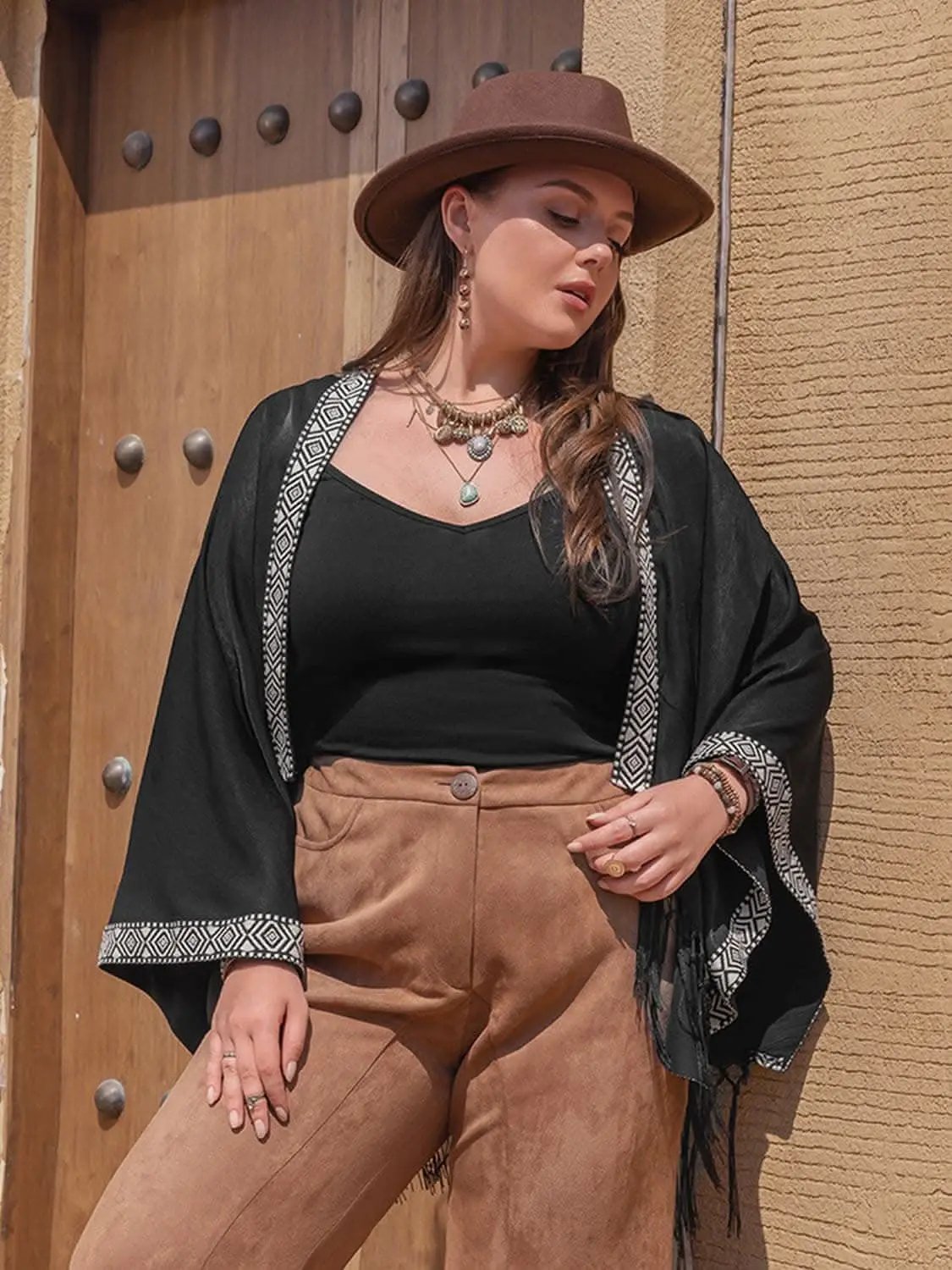 Sweaters Trendsi Plus size geometric fringe cardigan