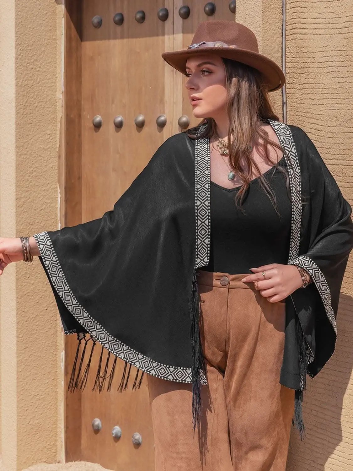 Sweaters Trendsi Plus size geometric fringe cardigan