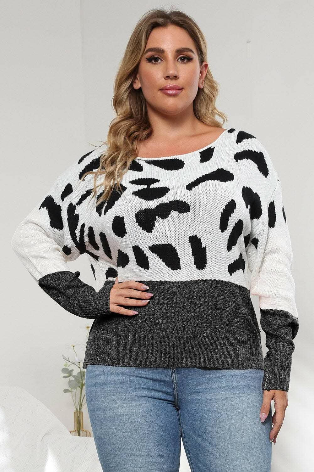 Suéter de punto acogedor con estampado de leopardo de Trendsi Tallas Grandes