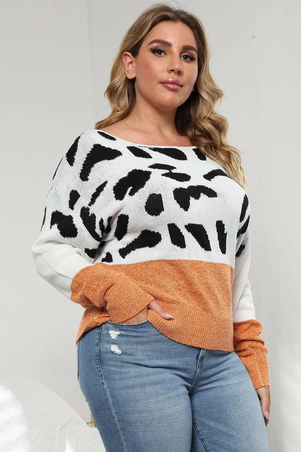 Suéter de punto acogedor con estampado de leopardo de Trendsi Tallas Grandes