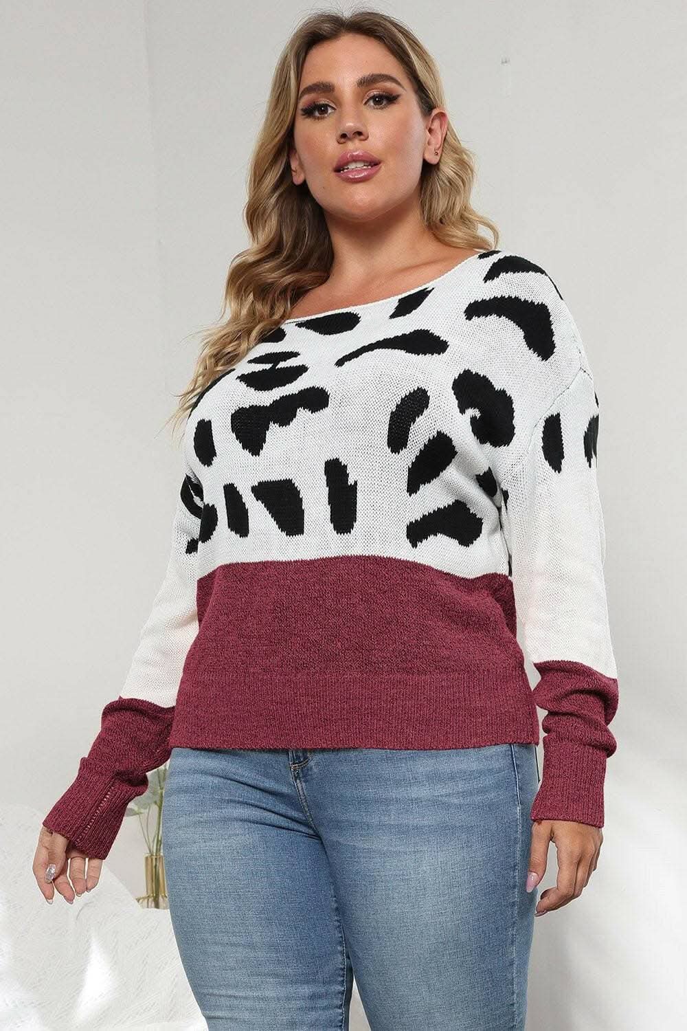 Suéter de punto acogedor con estampado de leopardo de Trendsi Tallas Grandes