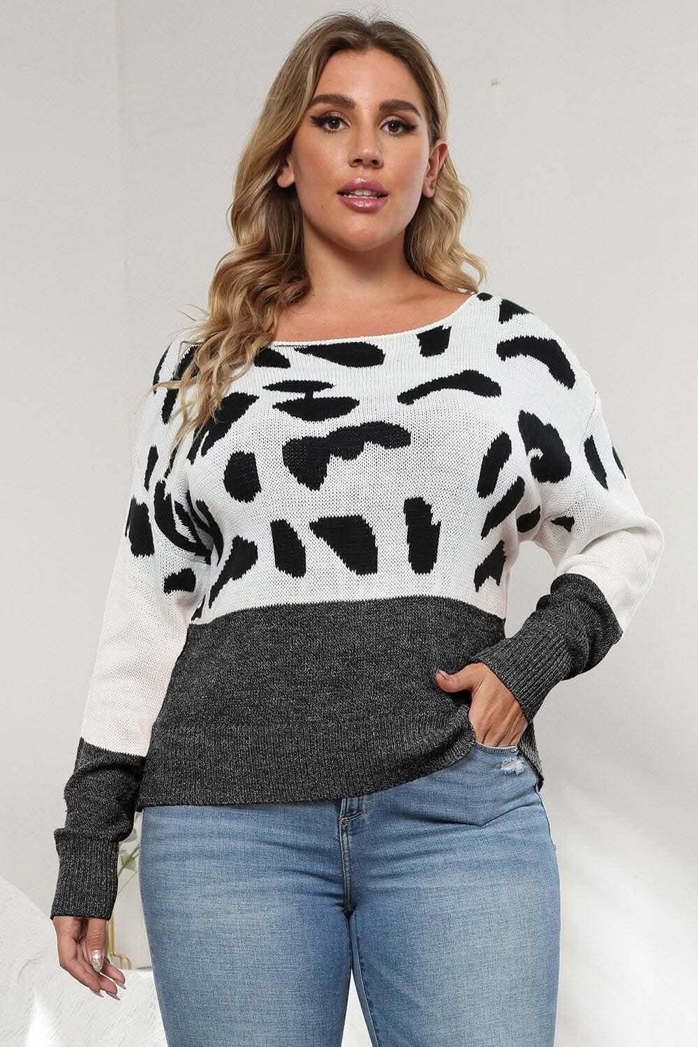 Suéter de punto acogedor con estampado de leopardo de Trendsi Tallas Grandes