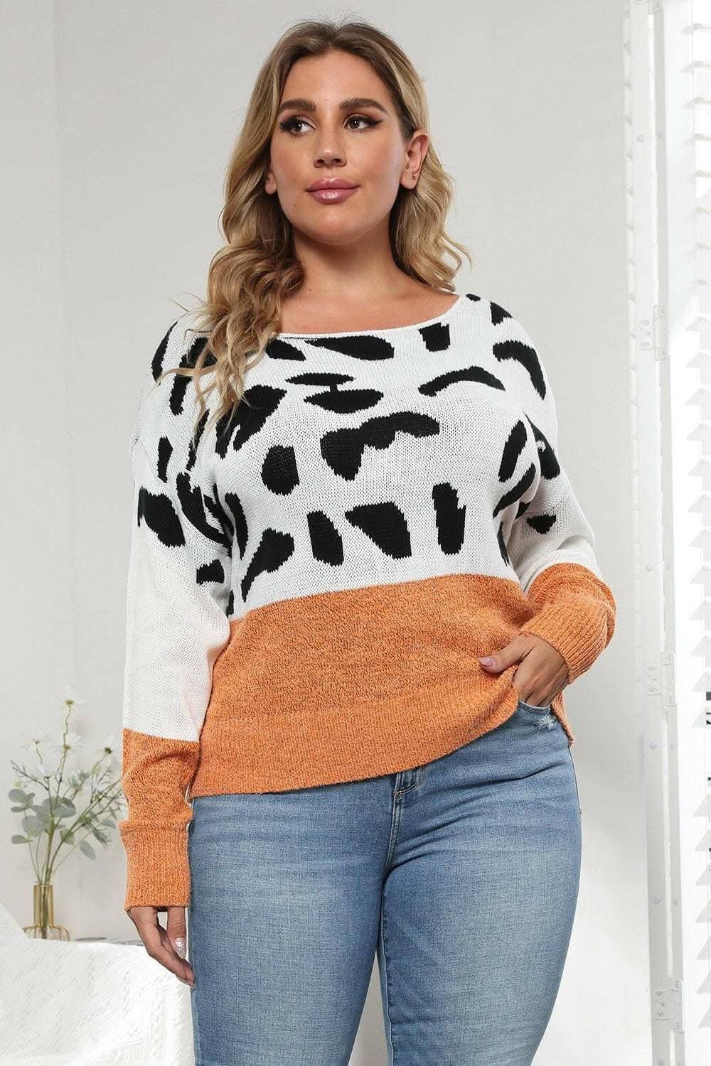Suéter de punto acogedor con estampado de leopardo de Trendsi Tallas Grandes