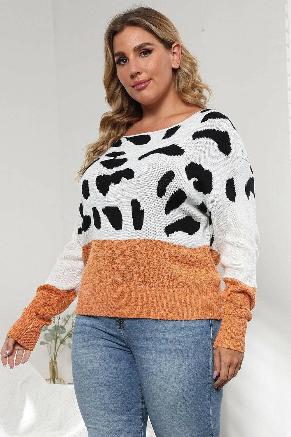 Suéter de punto acogedor con estampado de leopardo de Trendsi Tallas Grandes