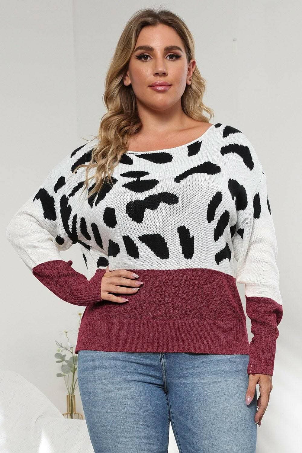 Suéter de punto acogedor con estampado de leopardo de Trendsi Tallas Grandes