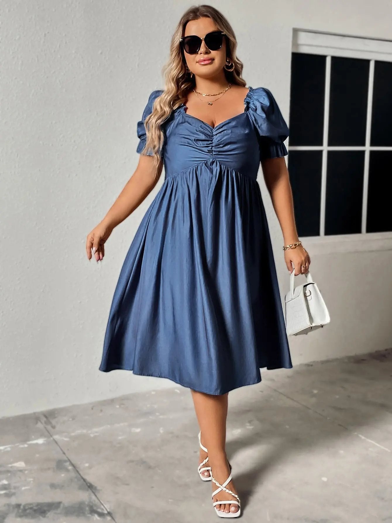 Women's Plus Size Dress Plus Size Sweetheart Neck Dress - Elegant Midi