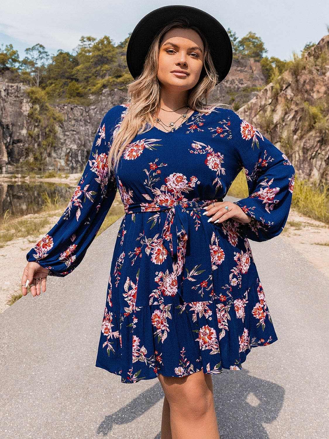 Dresses Trendsi Plus size v-neck long sleeve dress
