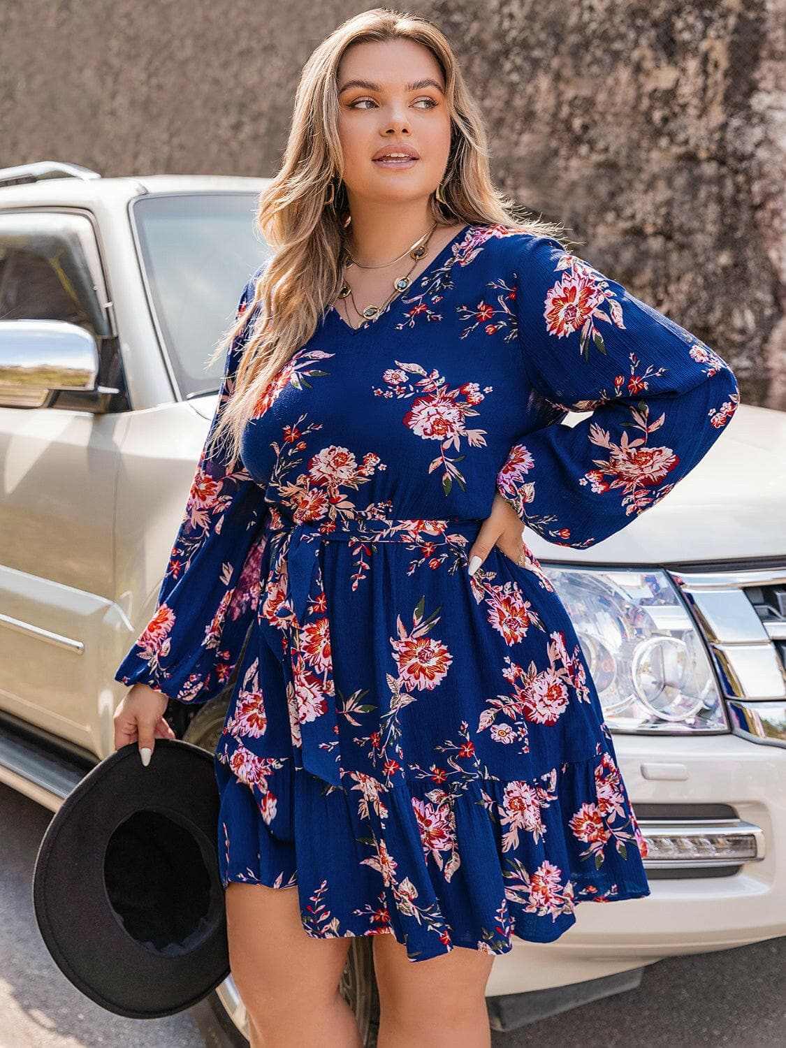 Dresses Trendsi Plus size v-neck long sleeve dress