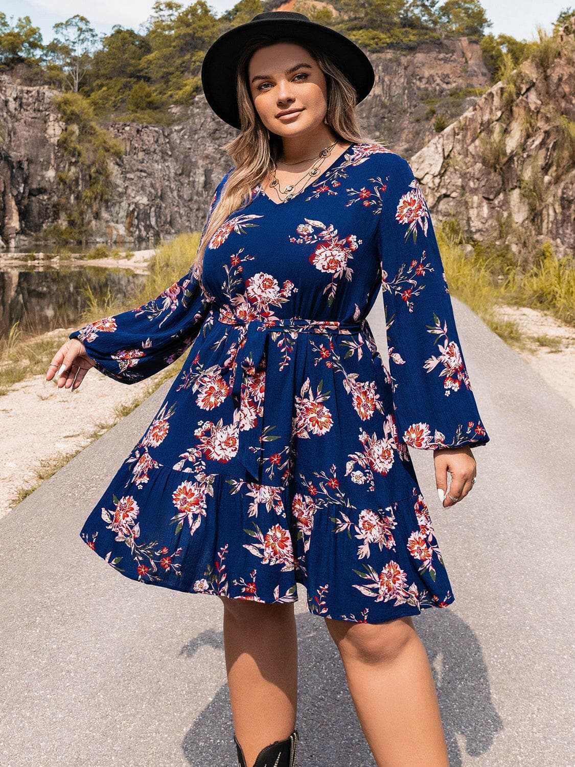 Dresses Trendsi Plus size v-neck long sleeve dress