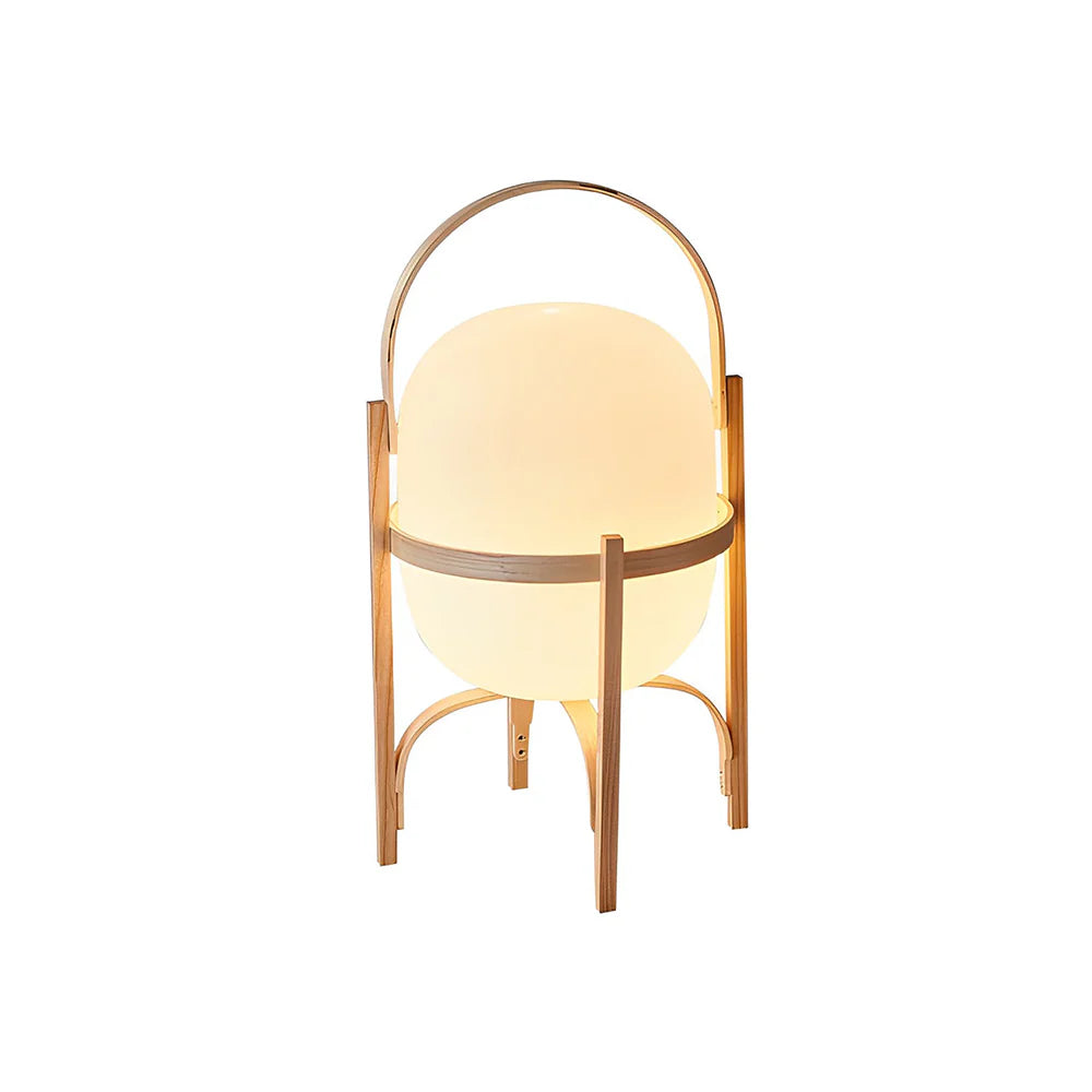 Lámpara de mesa de cristal con farol de madera portátil