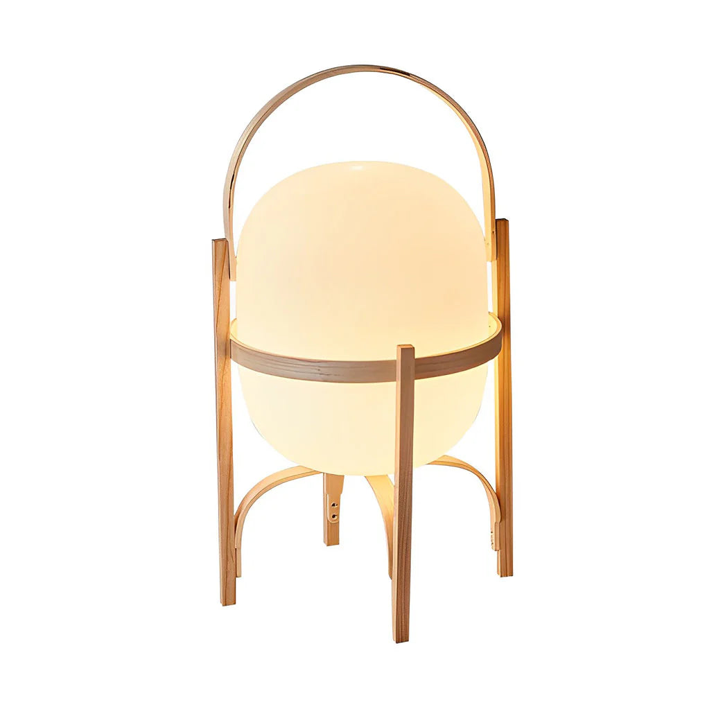 Lámpara de mesa de cristal con farol de madera portátil