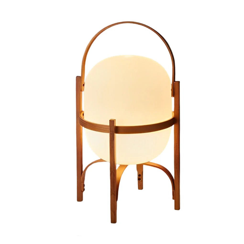 Lámpara de mesa de cristal con farol de madera portátil