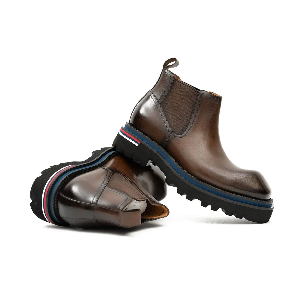 Brown Square-Toe Calf Leather Chelsea Boots