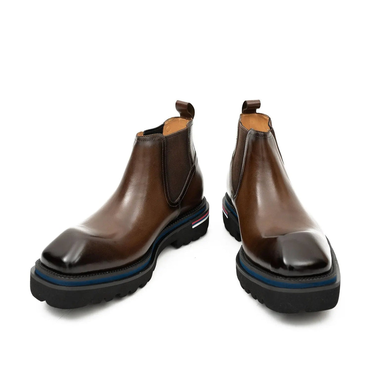 Brown Square-Toe Calf Leather Chelsea Boots