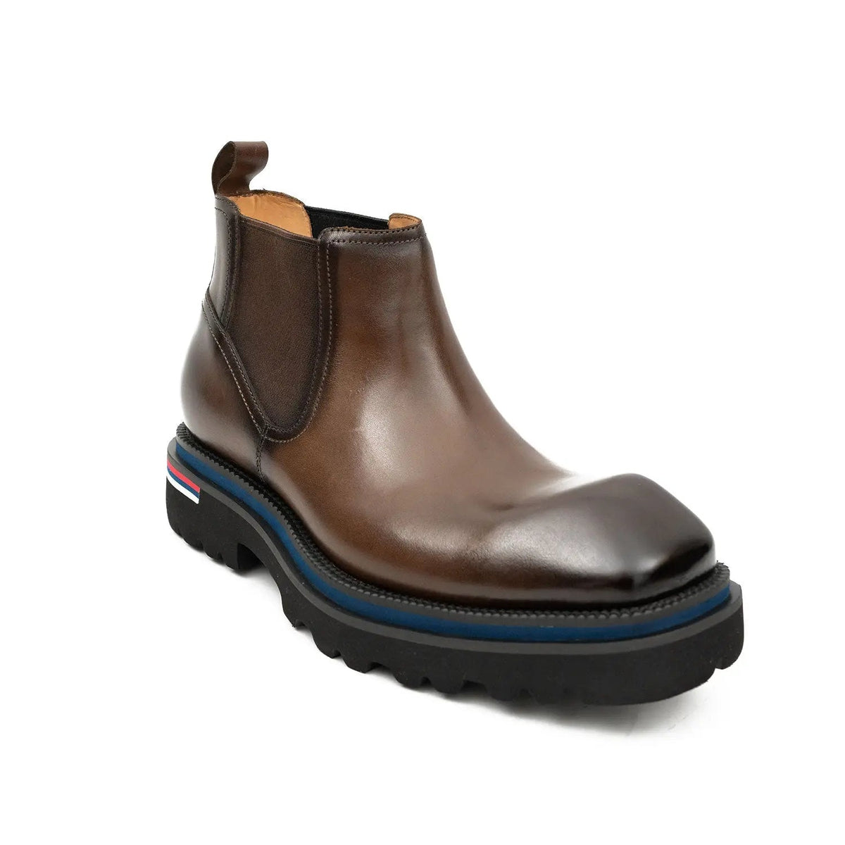 Brown Square-Toe Calf Leather Chelsea Boots