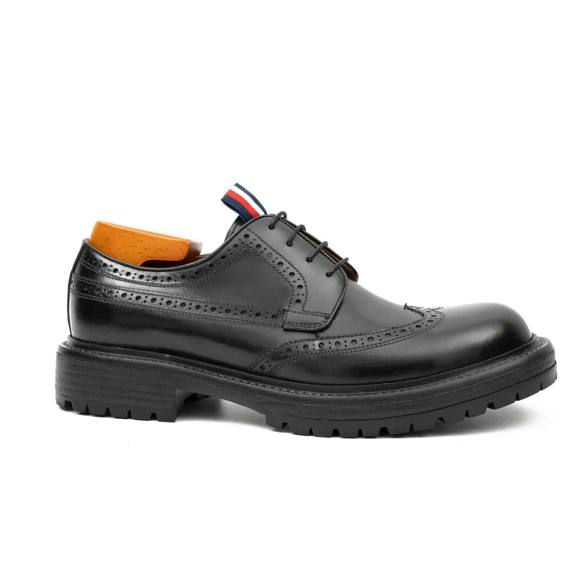Black Wingtip Calf Leather Derby Shoes