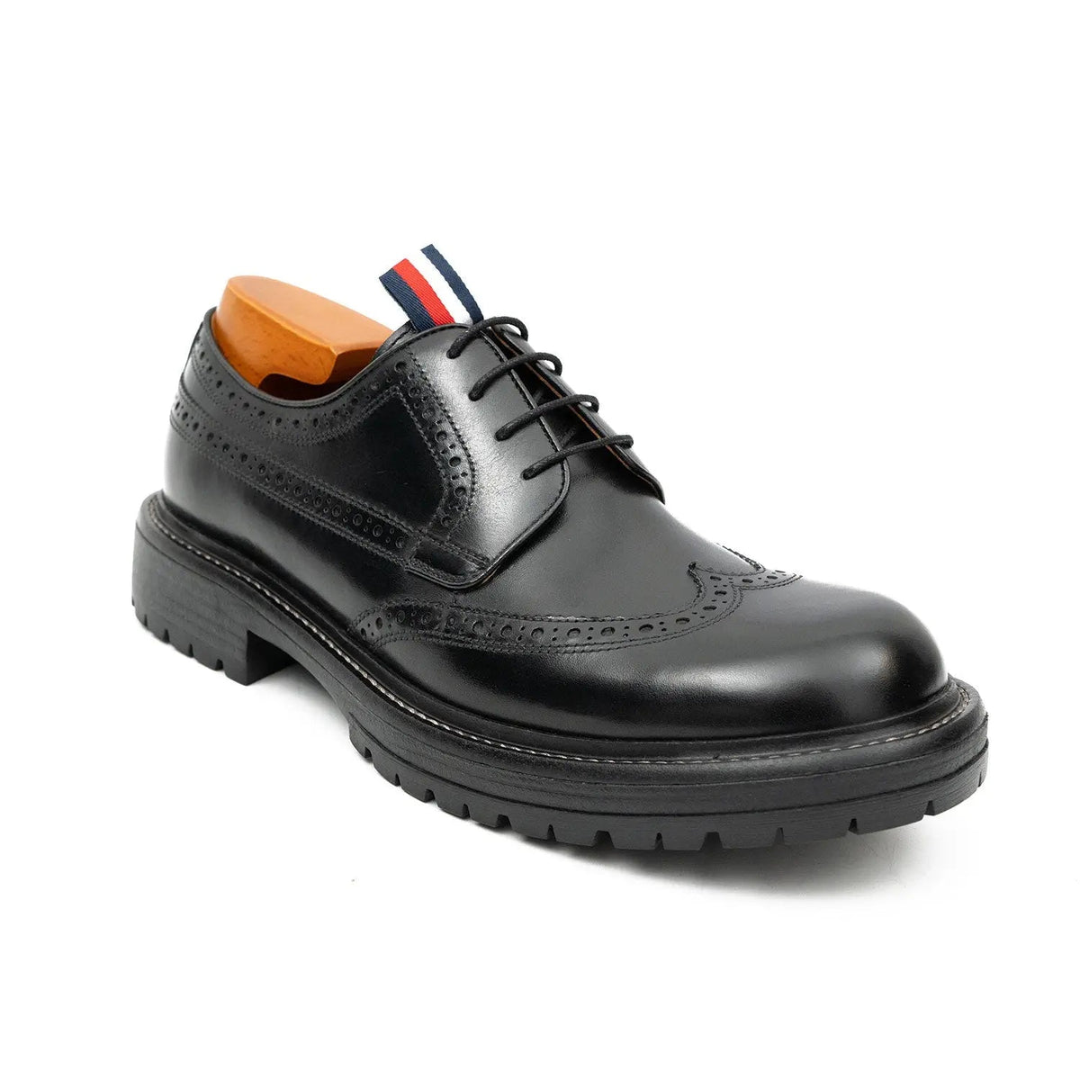 Black Wingtip Calf Leather Derby Shoes