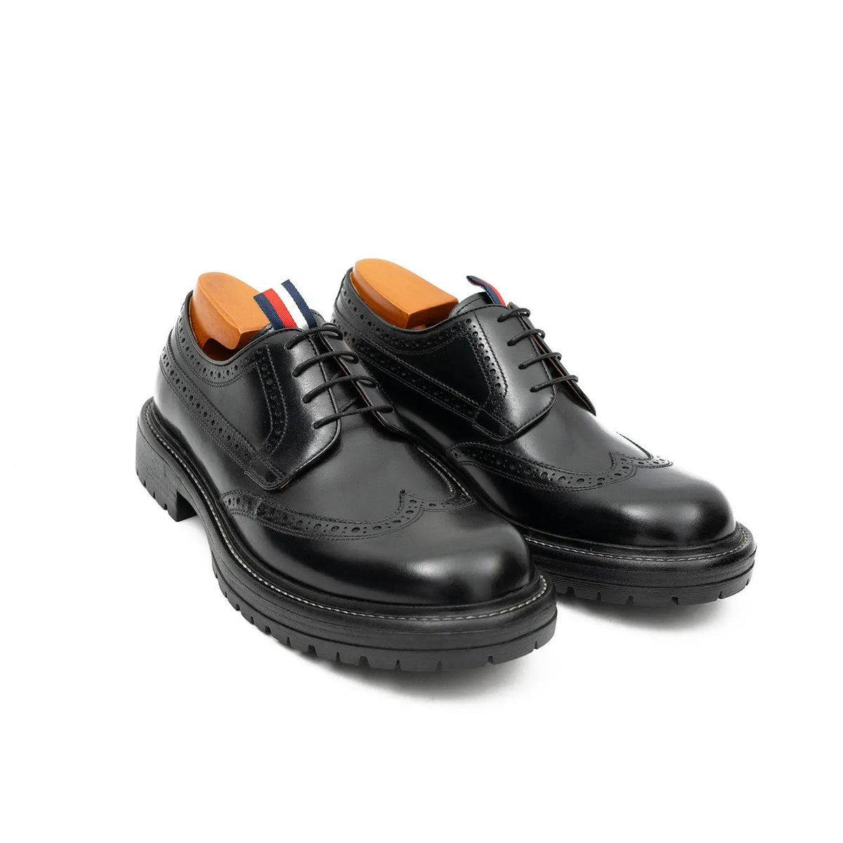 Black Wingtip Calf Leather Derby Shoes