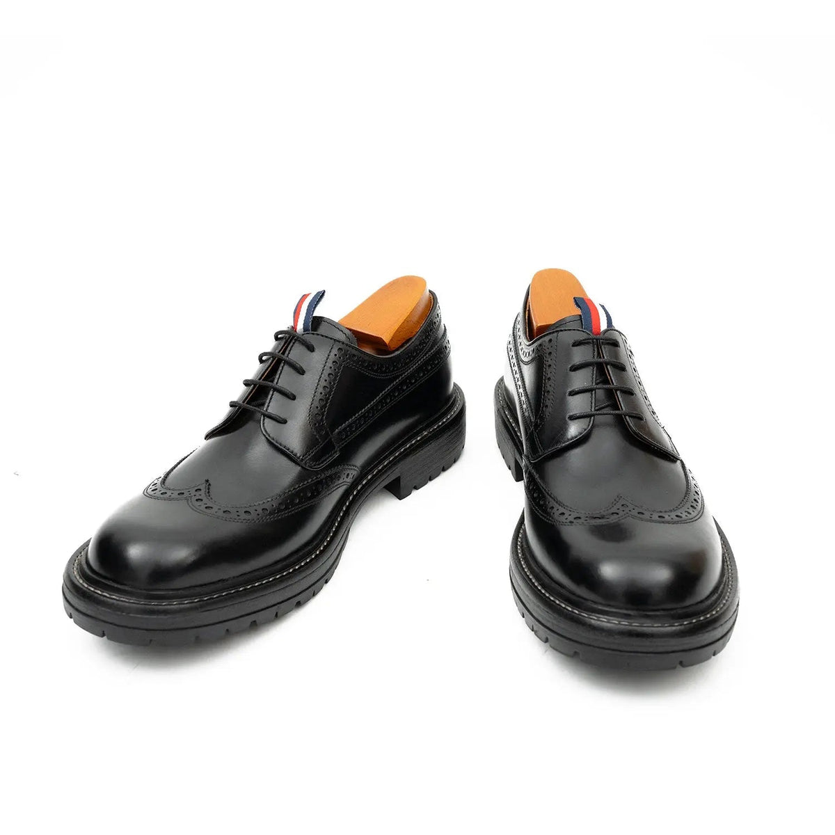Black Wingtip Calf Leather Derby Shoes