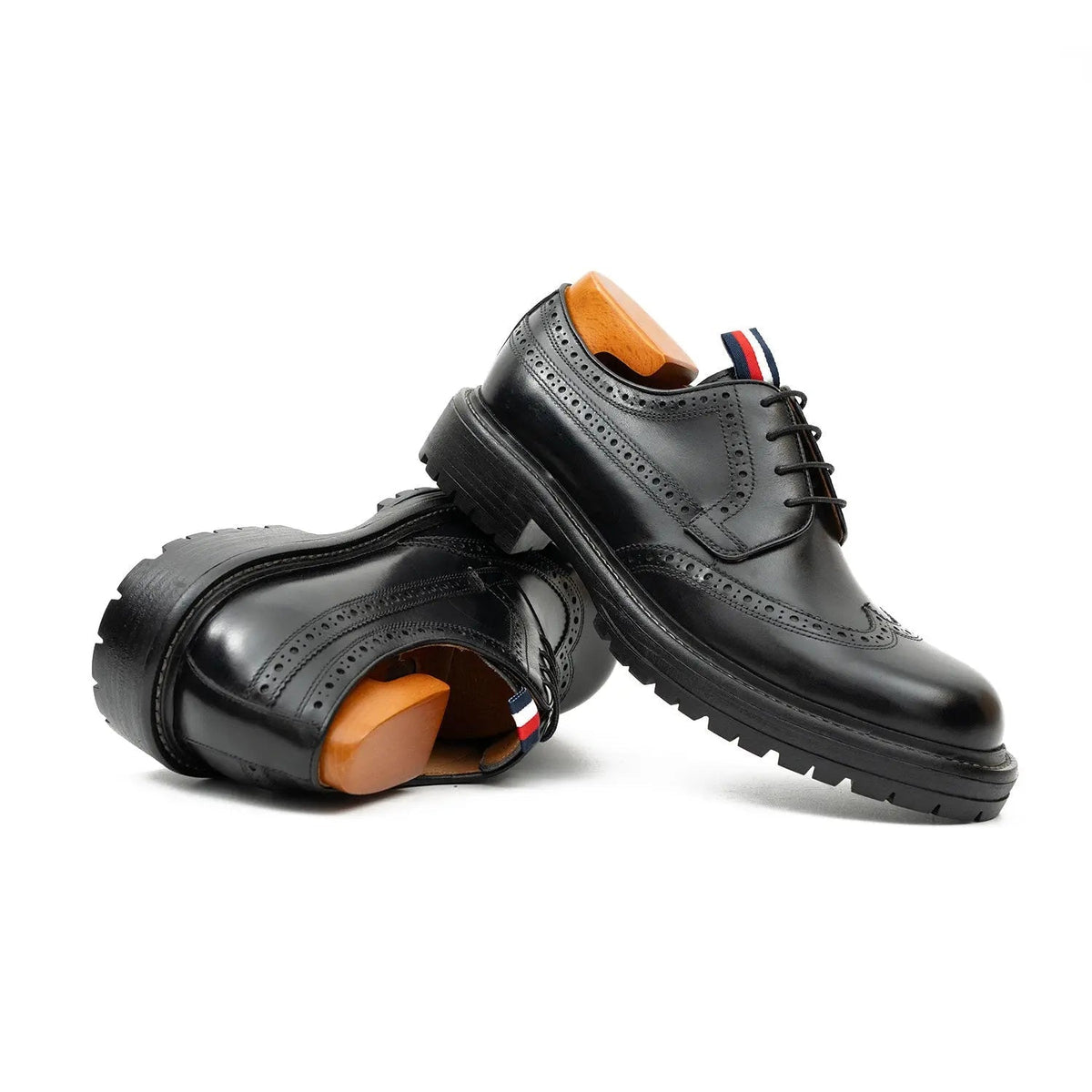 Black Wingtip Calf Leather Derby Shoes