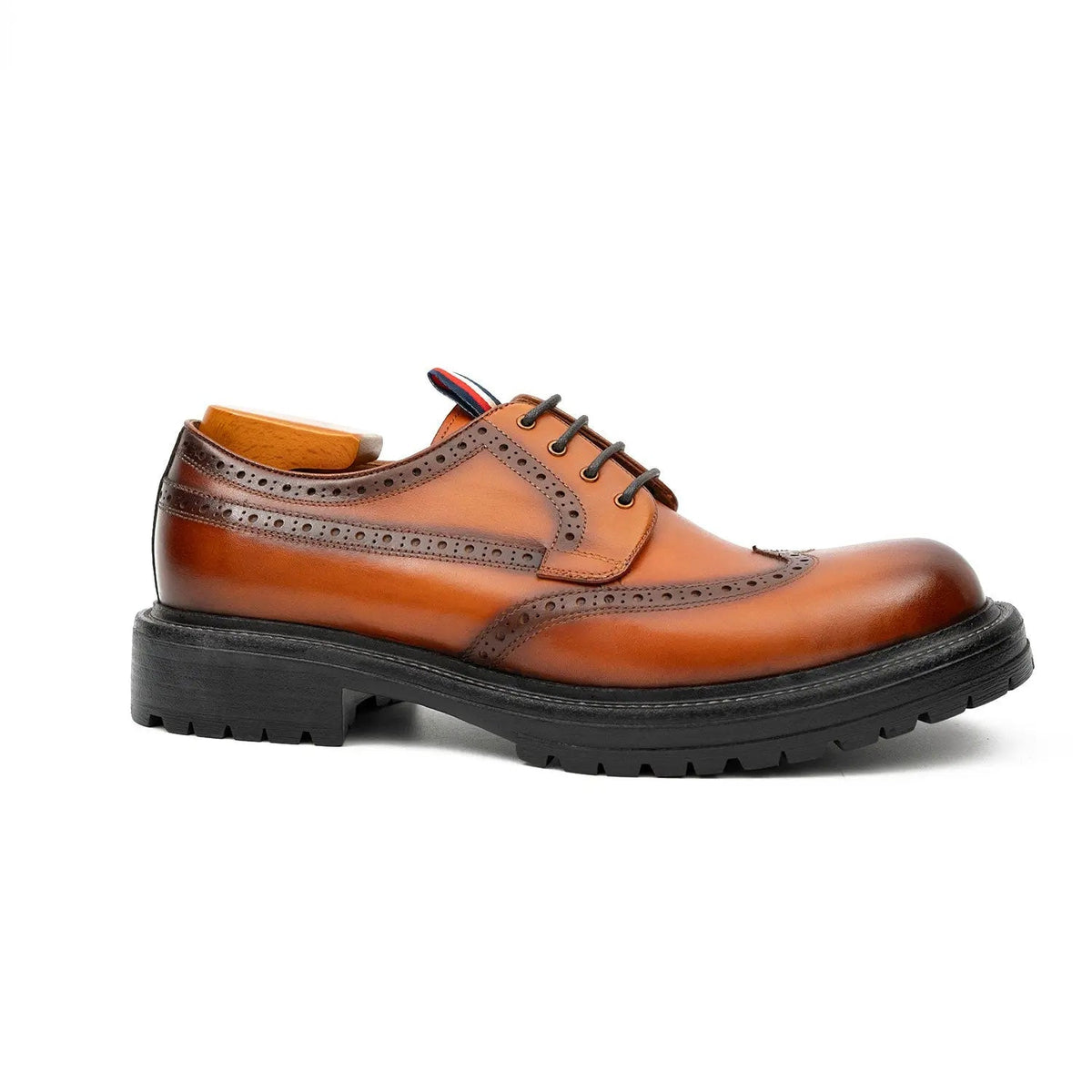 Orange-Brown Wingtip Calf Leather Derby Shoes
