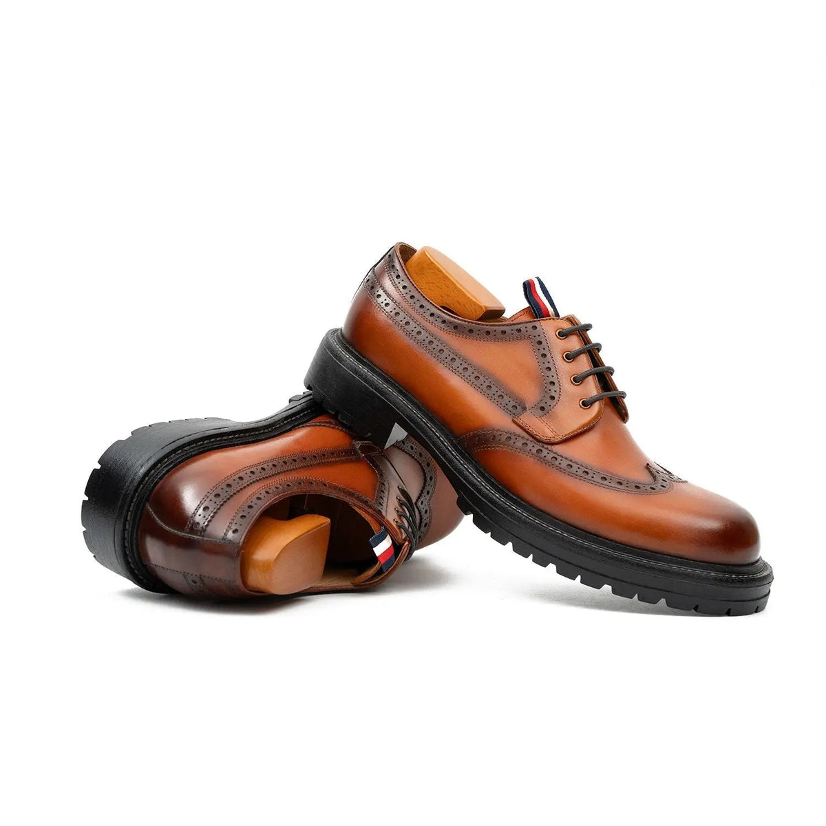 Orange-Brown Wingtip Calf Leather Derby Shoes